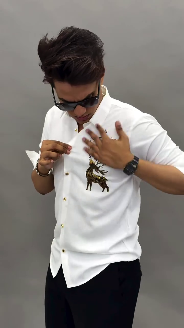 Premium White Deer Embroidered Shirt
