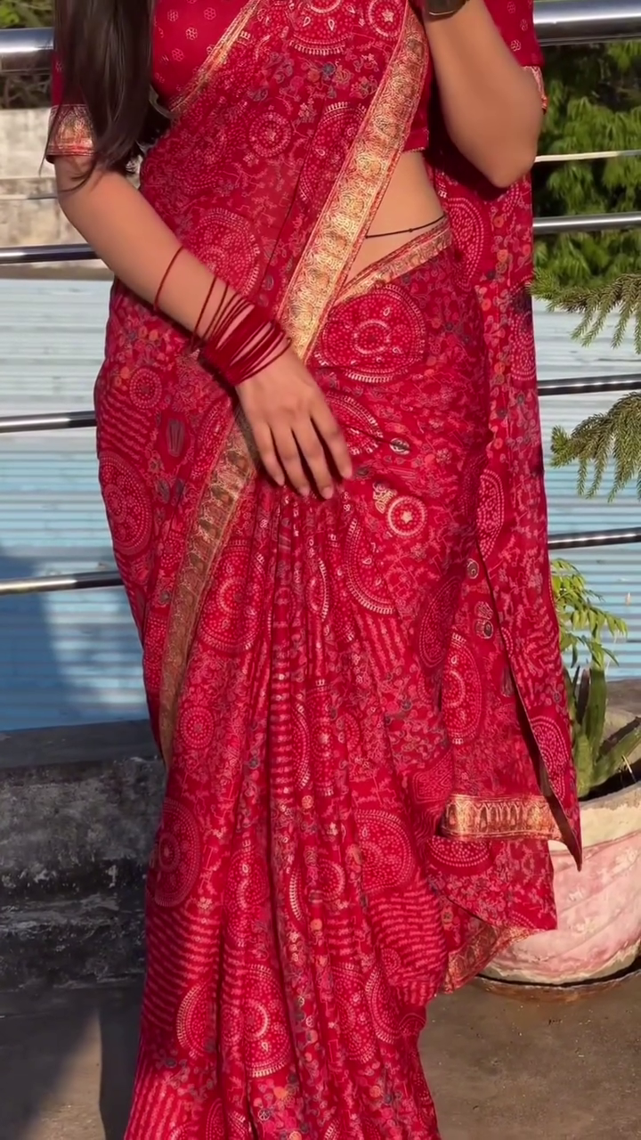 Royal Red Printed Saree