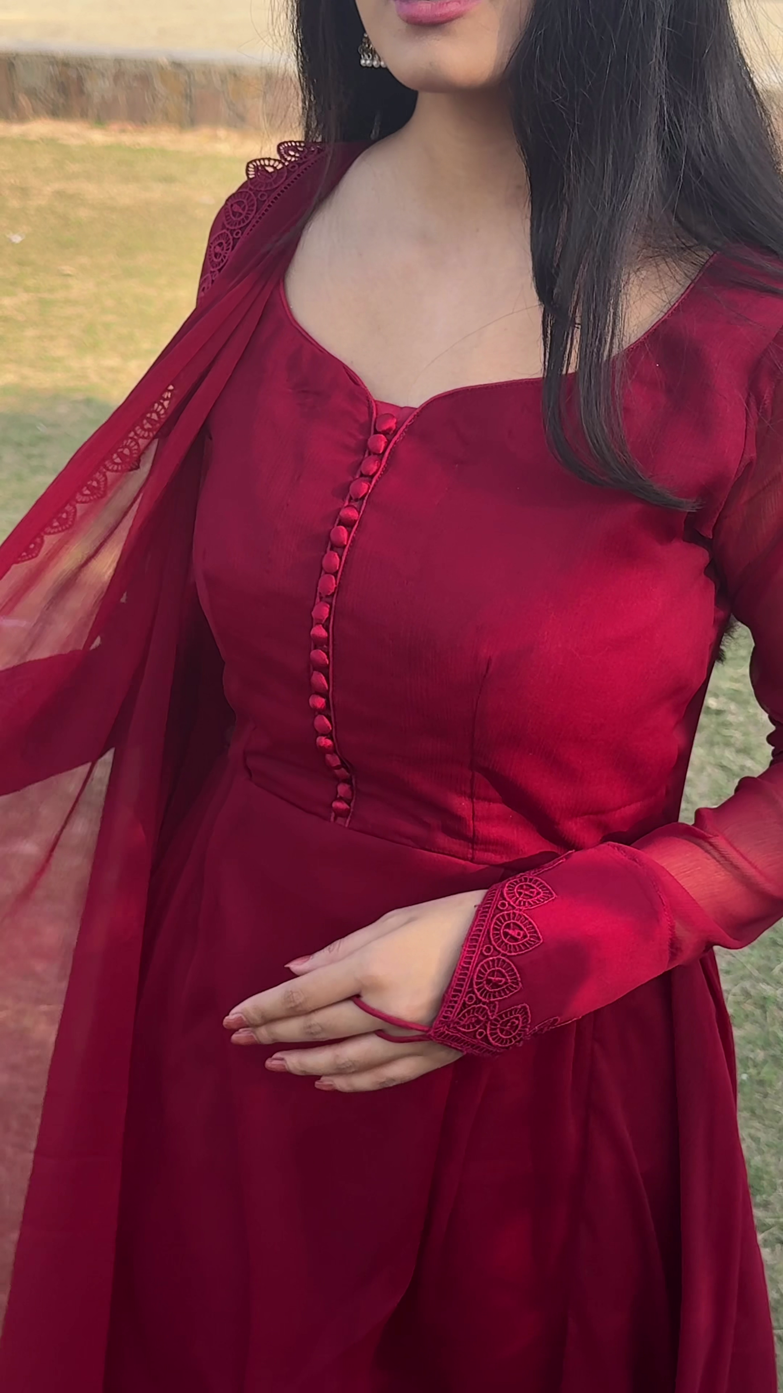 Elegant Wine Red Anarkali Dress