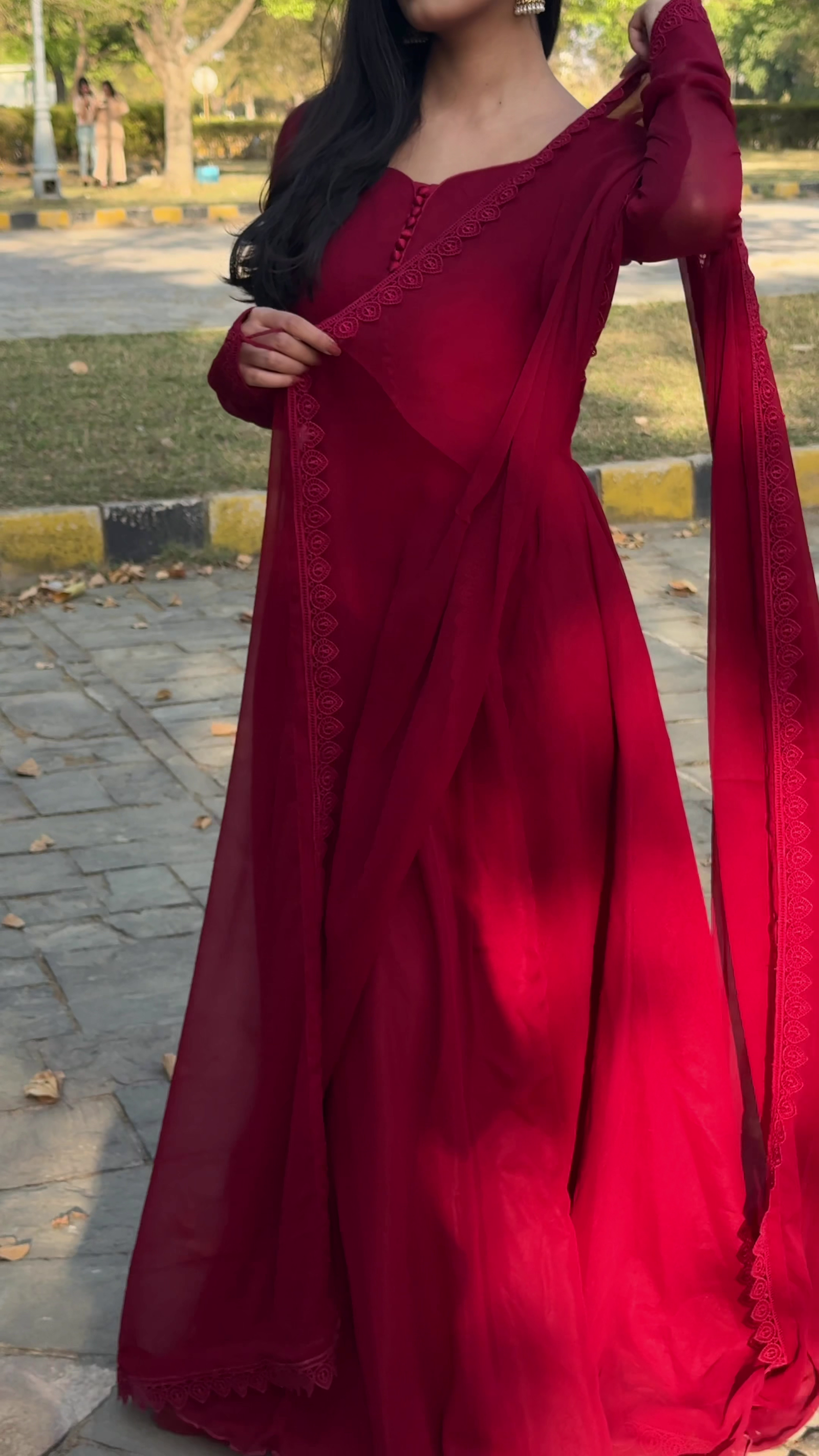 Elegant Wine Red Anarkali Dress