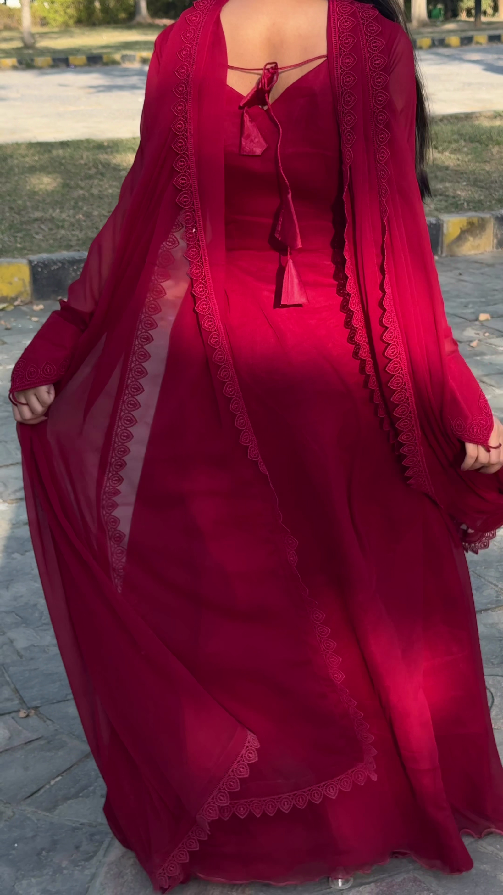Elegant Wine Red Anarkali Dress