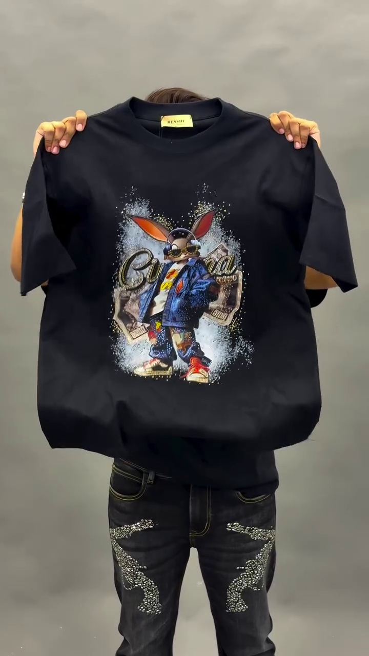 Graphic Bunny Print Oversized T-Shirt
