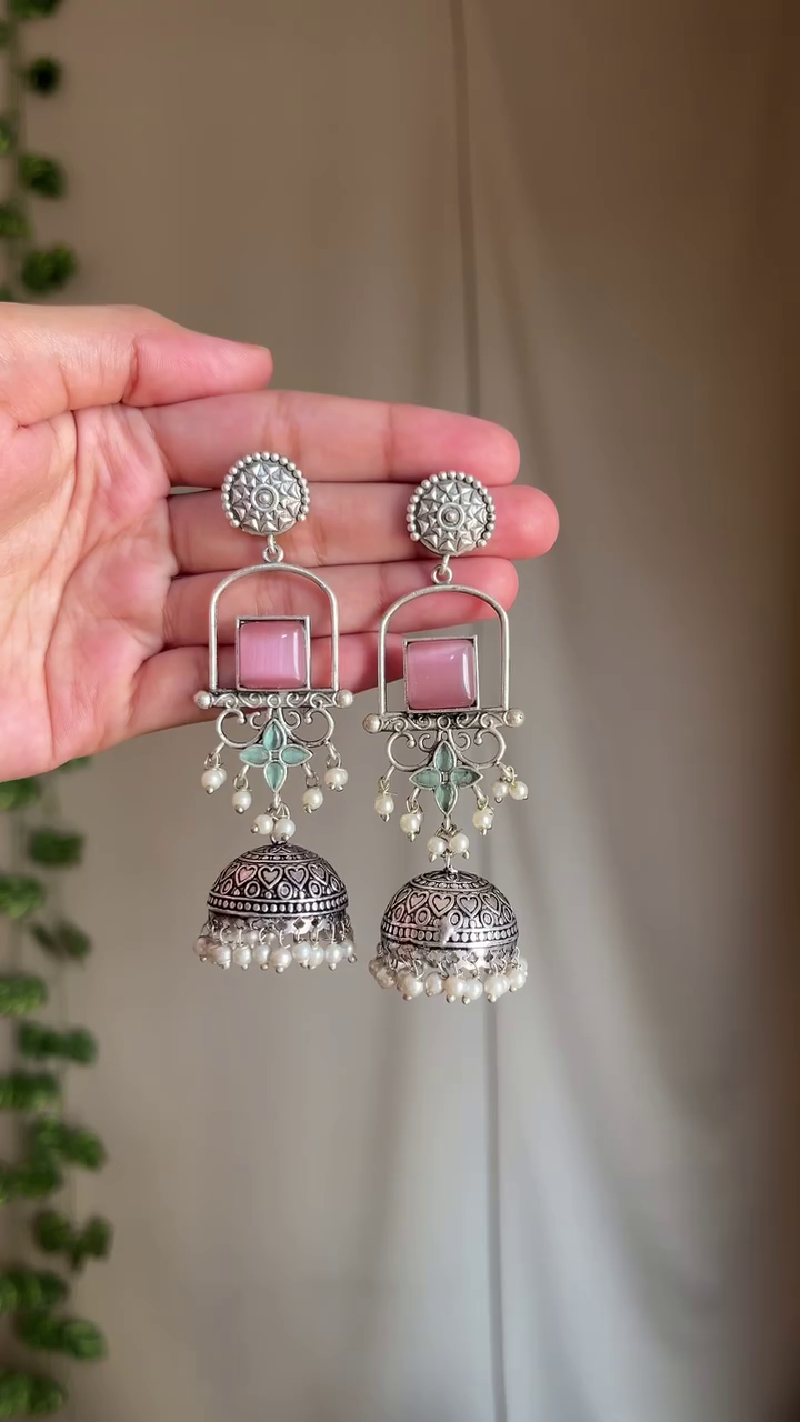 Oxidised Jhumka Statement Earrings
