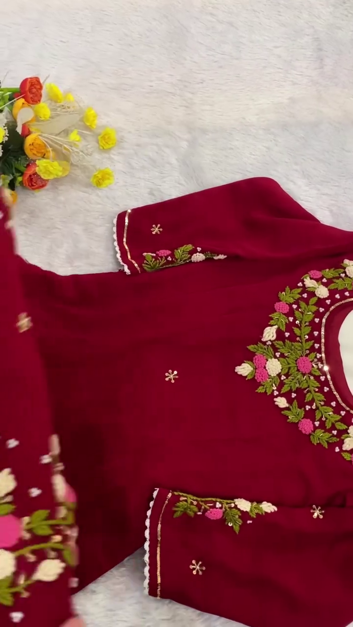 Red Floral Embroidered Dress