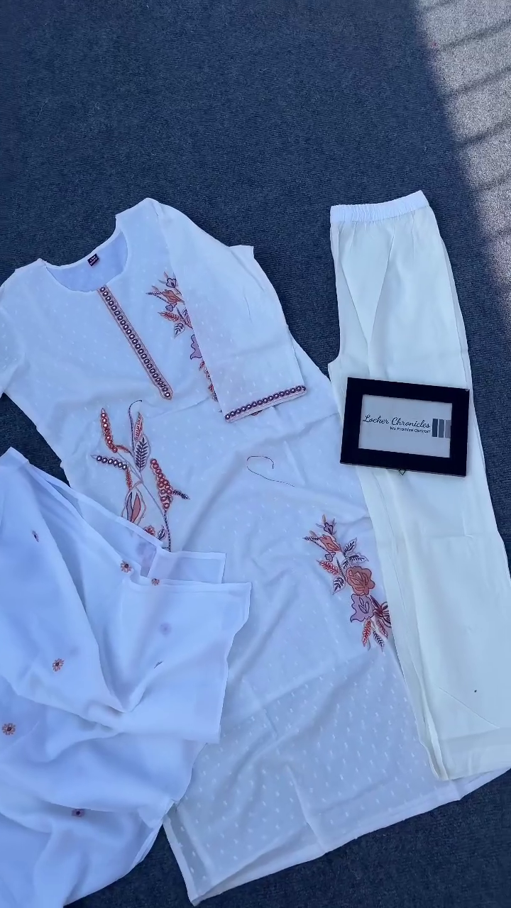 White Embroidered 3-Piece Suit Set