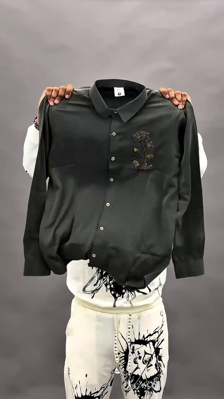 Elegant Navy Blue Embroidered Shirt
