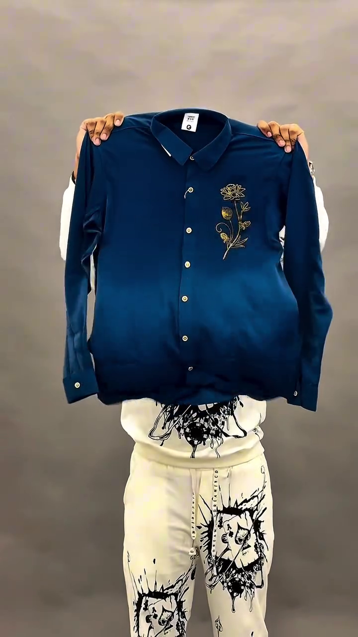 Elegant Navy Blue Embroidered Shirt