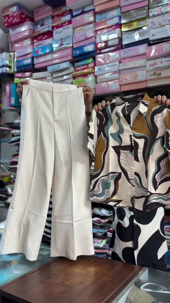 Abstract Printed Shirt with Cream Trousers