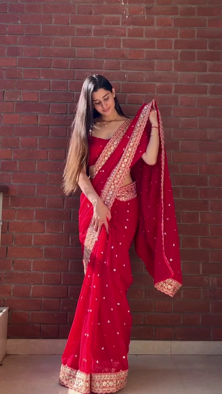 Royal Red Embroidered Saree
