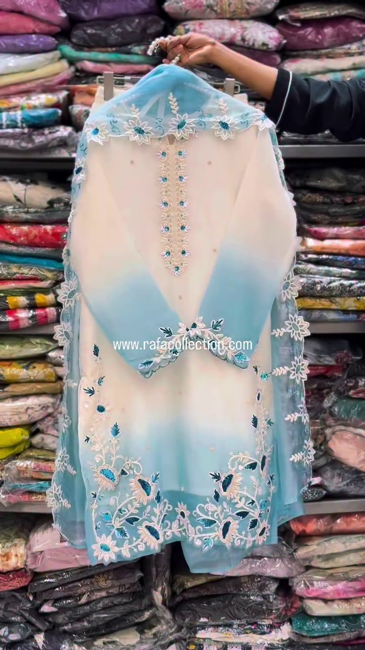 Sky Blue Embroidered Luxury Pakistani Suit Set