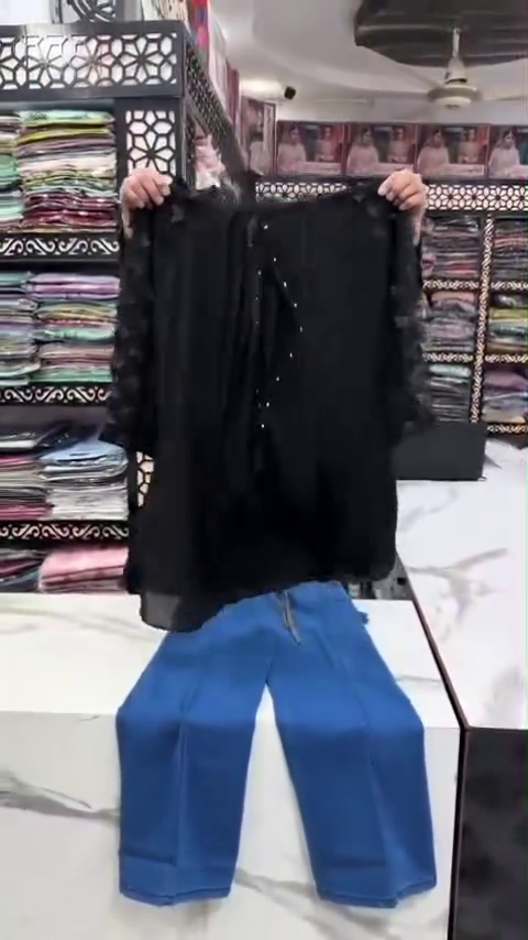 Black Designer Kurti with Blue Palazzo Set