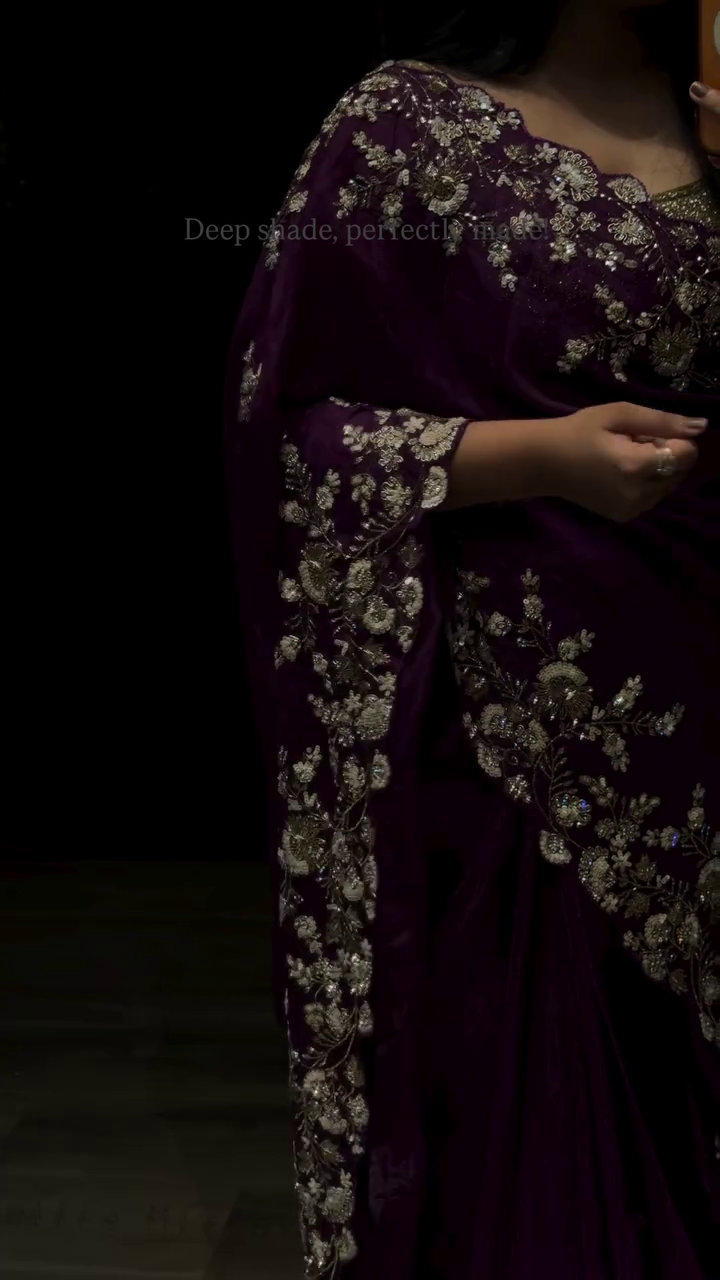 Royal Plum Embroidered Designer Saree