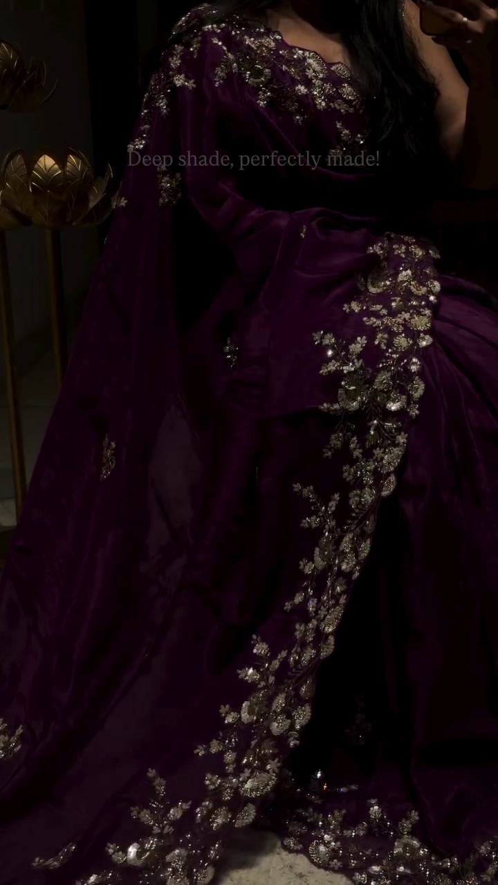 Royal Plum Embroidered Designer Saree