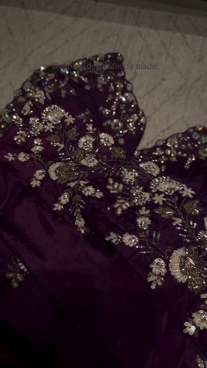 Royal Plum Embroidered Designer Saree
