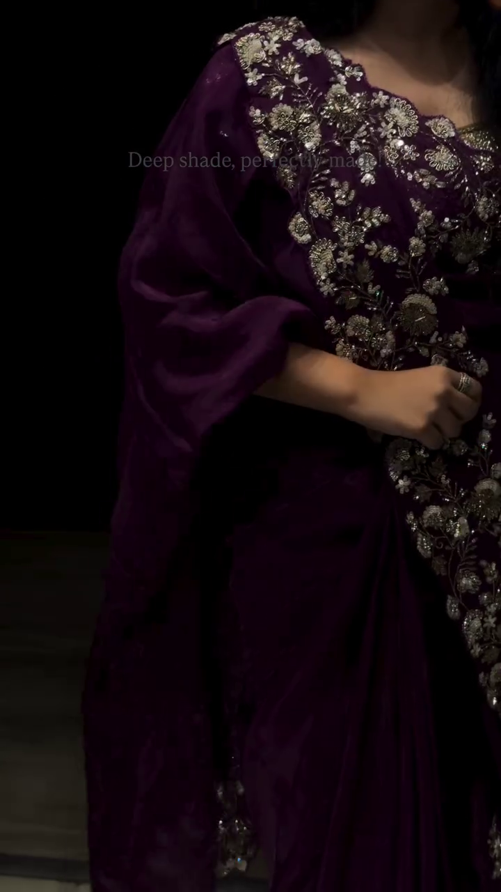 Royal Plum Embroidered Designer Saree