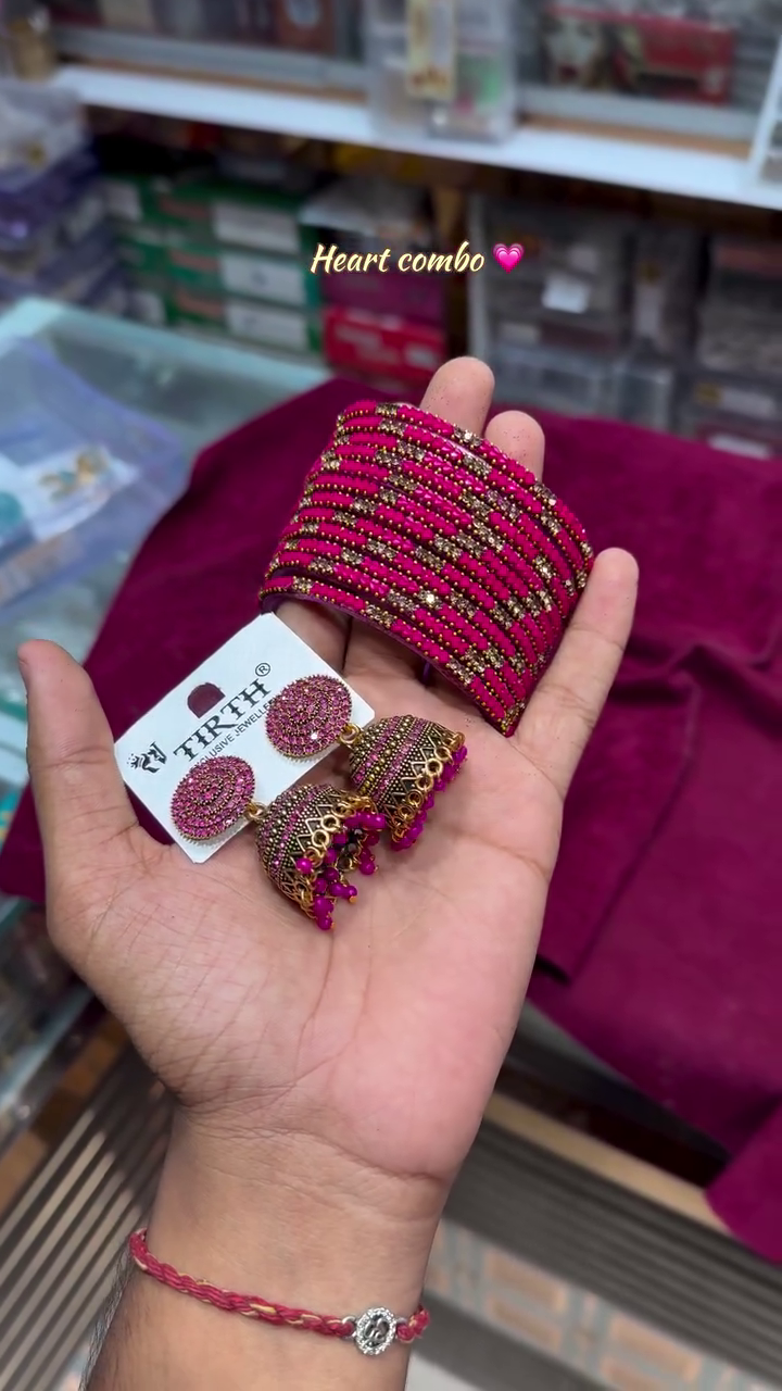 Pink Designer Bangles & Jhumka Combo