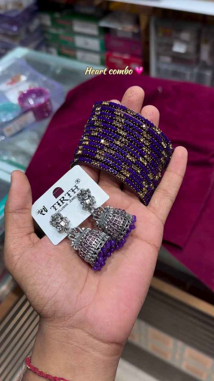 Pink Designer Bangles & Jhumka Combo