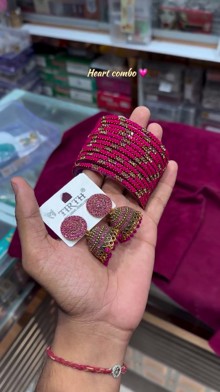 Pink Designer Bangles & Jhumka Combo