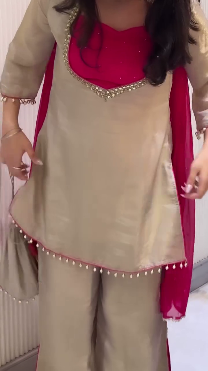 Beige & Pink Designer Kurta Palazzo Set