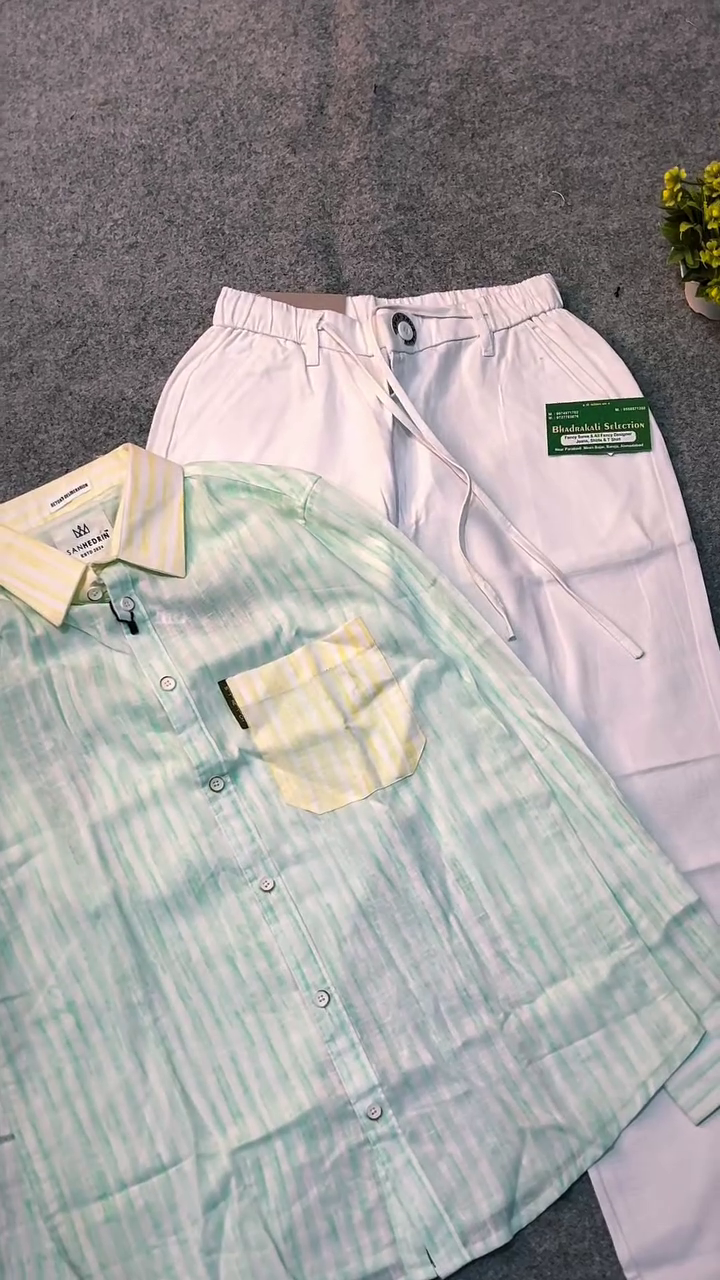 Men's Pastel Stripe Casual Shirt with Relaxed Trousers
