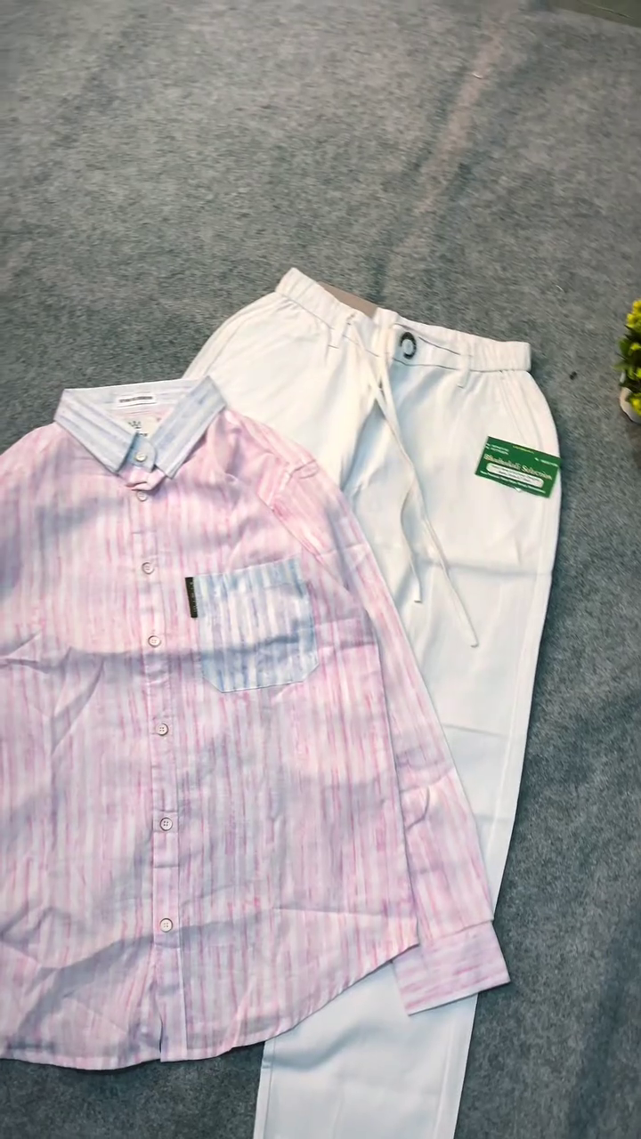 Men's Pastel Stripe Casual Shirt with Relaxed Trousers