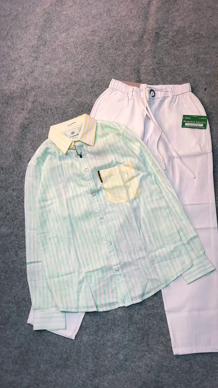 Men's Pastel Stripe Casual Shirt with Relaxed Trousers