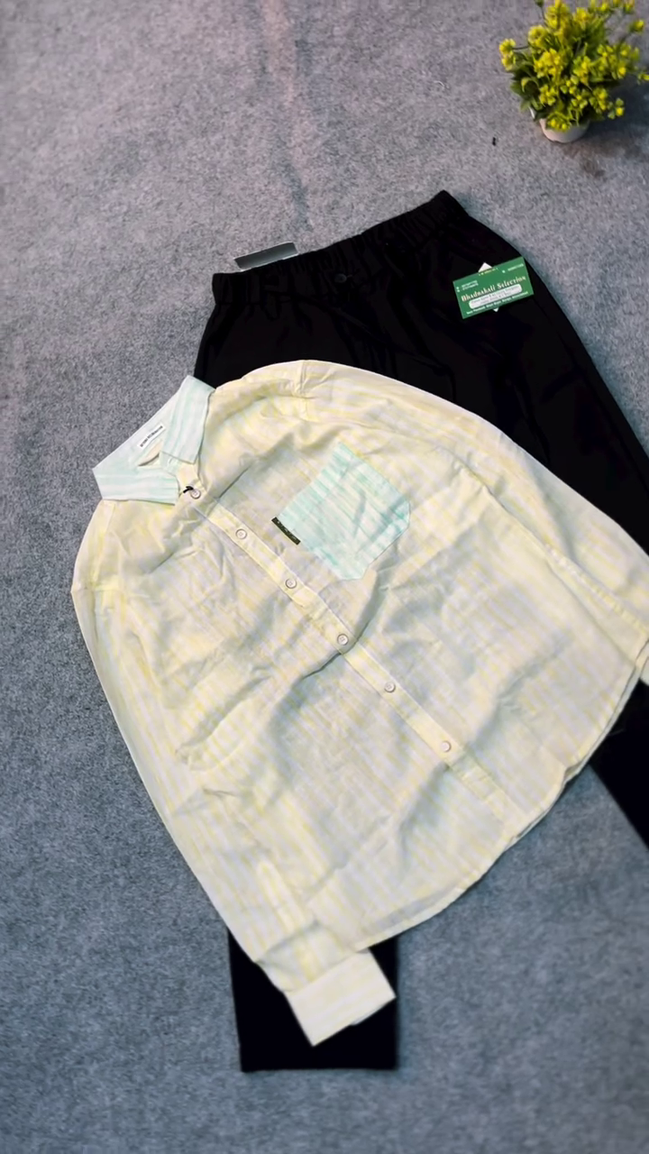 Men's Pastel Stripe Casual Shirt with Relaxed Trousers