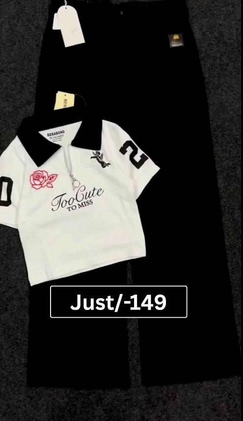 Girls' White Polo Top & Black Wide-Leg Pant Co-Ord Set
