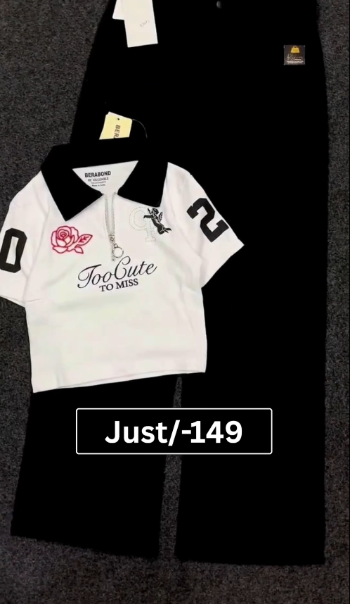 Girls' White Polo Top & Black Wide-Leg Pant Co-Ord Set