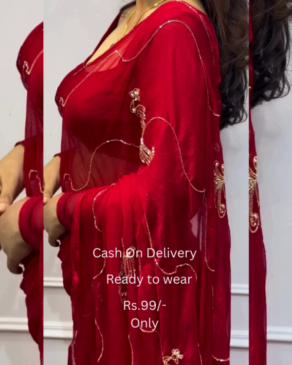 Women's Pure Georgett Ready To Wear Saree With Fancy Blouse - Image 3