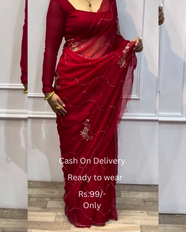 Women's Pure Georgett Ready To Wear Saree With Fancy Blouse - Image 11
