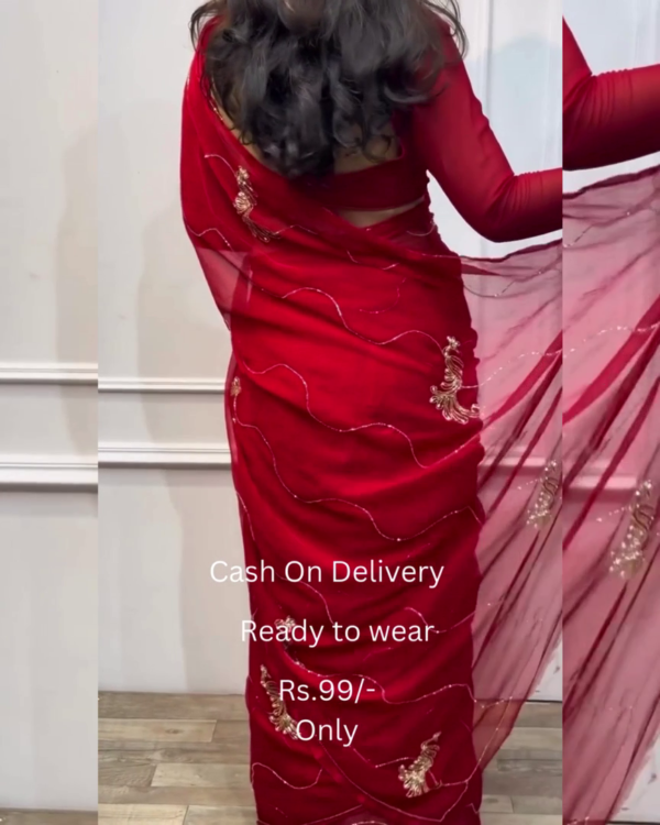 Women's Pure Georgett Ready To Wear Saree With Fancy Blouse - Image 2