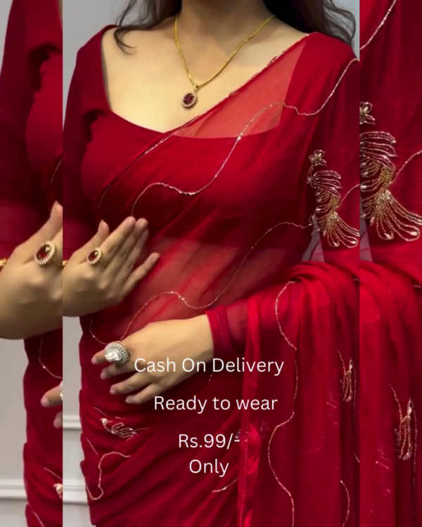 Women's Pure Georgett Ready To Wear Saree With Fancy Blouse - Image 4