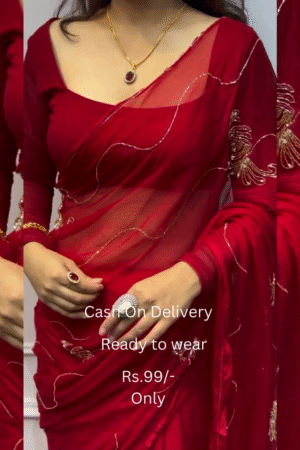 Women's Pure Georgett Ready To Wear Saree With Fancy Blouse