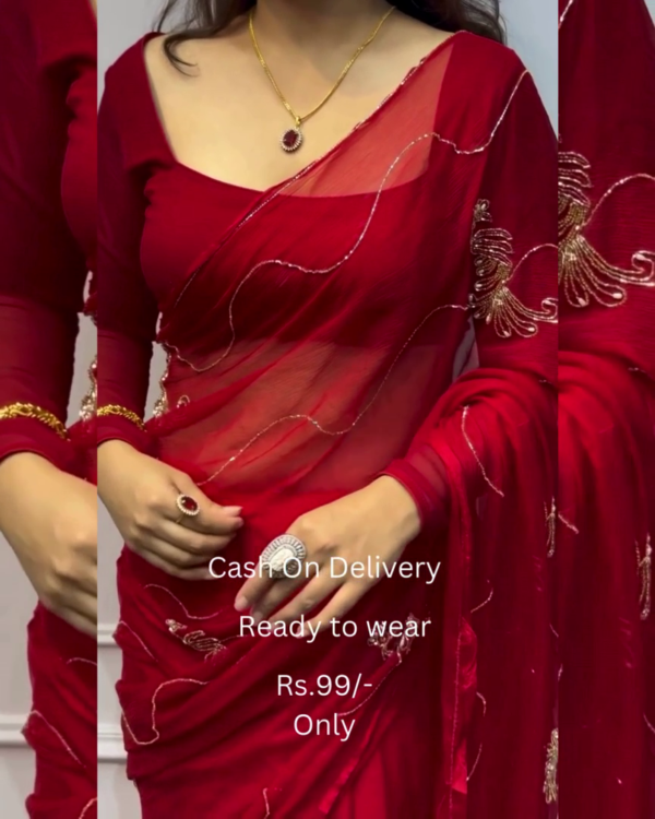 Women's Pure Georgett Ready To Wear Saree With Fancy Blouse