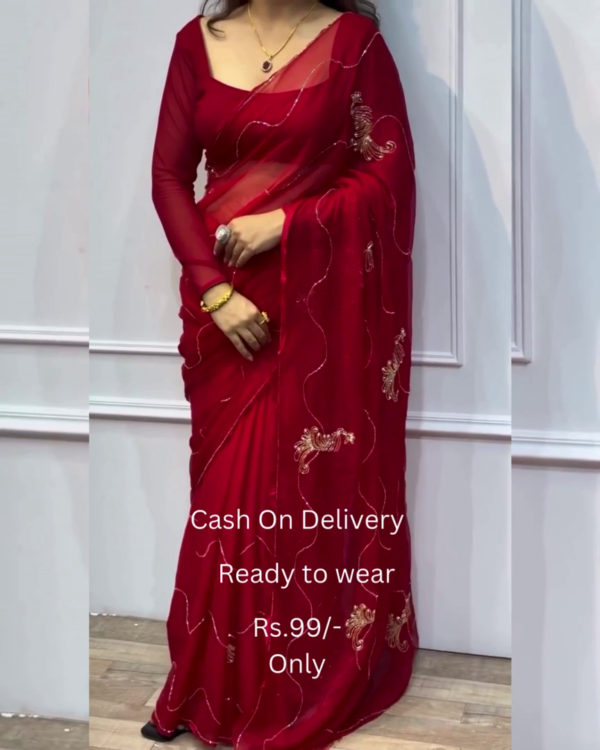Women's Pure Georgett Ready To Wear Saree With Fancy Blouse - Image 5