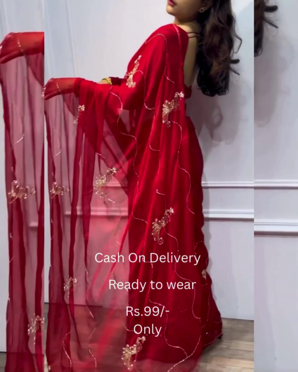 Women's Pure Georgett Ready To Wear Saree With Fancy Blouse - Image 7