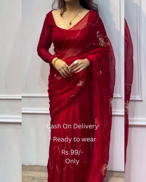 Women's Pure Georgett Ready To Wear Saree With Fancy Blouse - Image 8