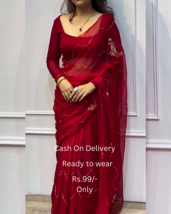 Women's Pure Georgett Ready To Wear Saree With Fancy Blouse - Image 9