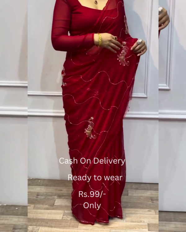 Women's Pure Georgett Ready To Wear Saree With Fancy Blouse - Image 10