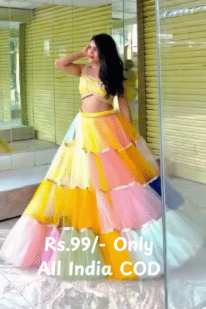Multi Colour Frill Lehnga , Yellow Blouse