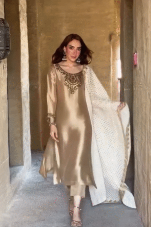 Golden Beige Masoori 3-piece Full Suit