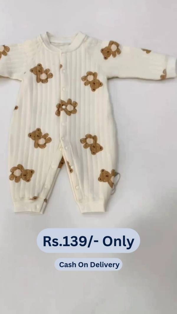 Cute Teddy Print Full Sleeves Full Length Rompers for Newborns and Infants - Brown & White - Image 7