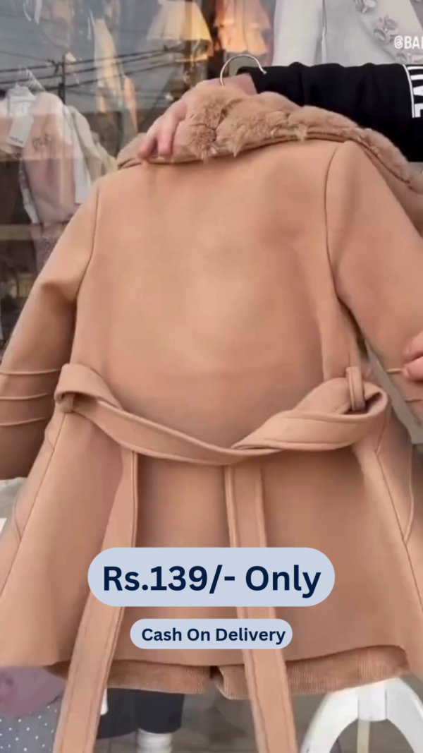 Cutecumber Girl's Smart Casual Suede & Coat Fabric Shift Brown Dress with Long Jacket - Image 3