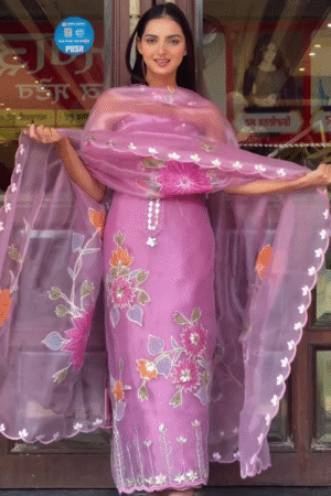 By Unstitched Organza Salwar Suit Material Embroidered