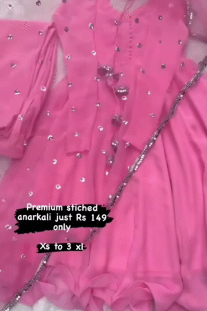 Women Cotton Pink Blend Kurta Pant Attached Dupatta Set