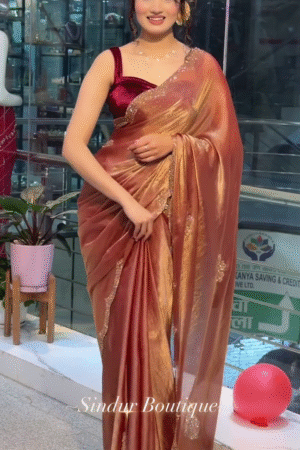 Peach Color Jimmy choo Thread Sequence Work Saree