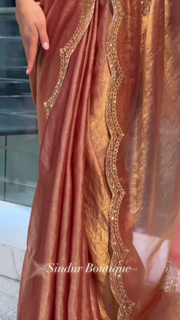 Peach Color Jimmy choo Thread Sequence Work Saree - Image 4