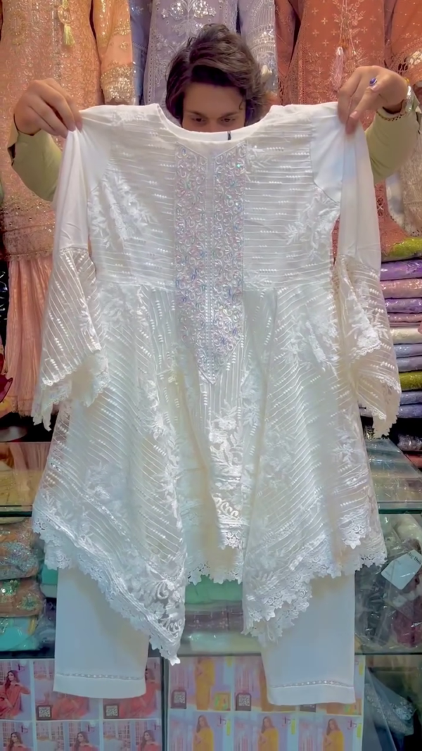 Latest Pakistani Wedding Dresses Embroidery Clothes Indian Dress White Chiffon Kameez