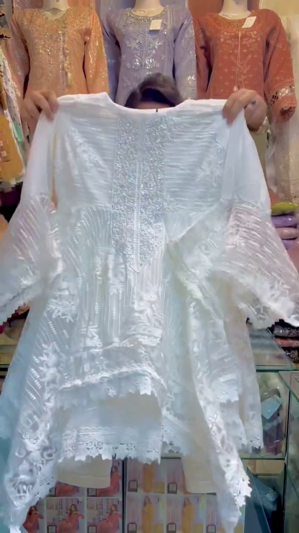 Latest Pakistani Wedding Dresses Embroidery Clothes Indian Dress White Chiffon Kameez - Image 4